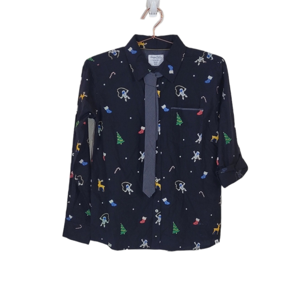 SOVEREIGN CODE Boys Shirt & Tie Set in Xmas Party Astros Size L(14-16)